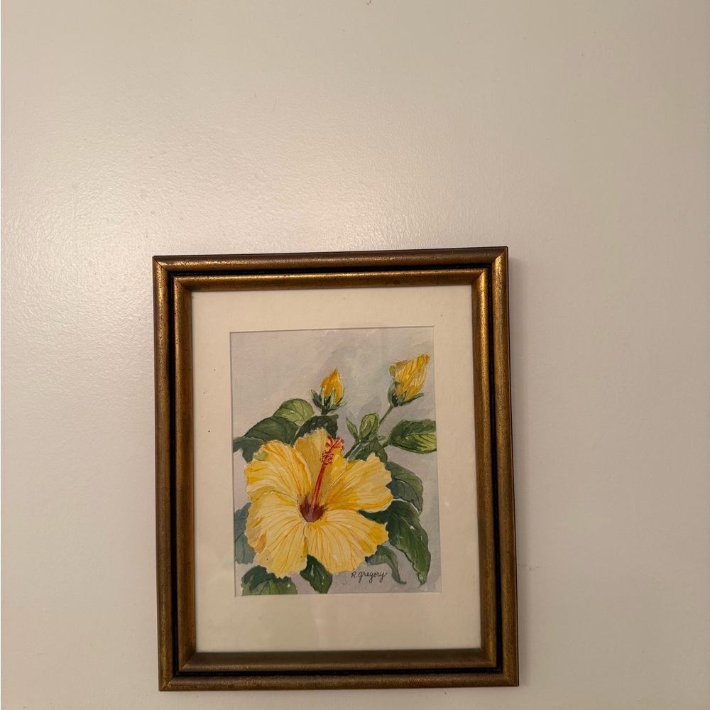 R gregory painting , Framed Yellow Hibiscus Art